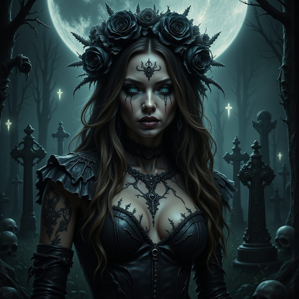 Gothic Woman in Cemetery, Dark Fantasy Art