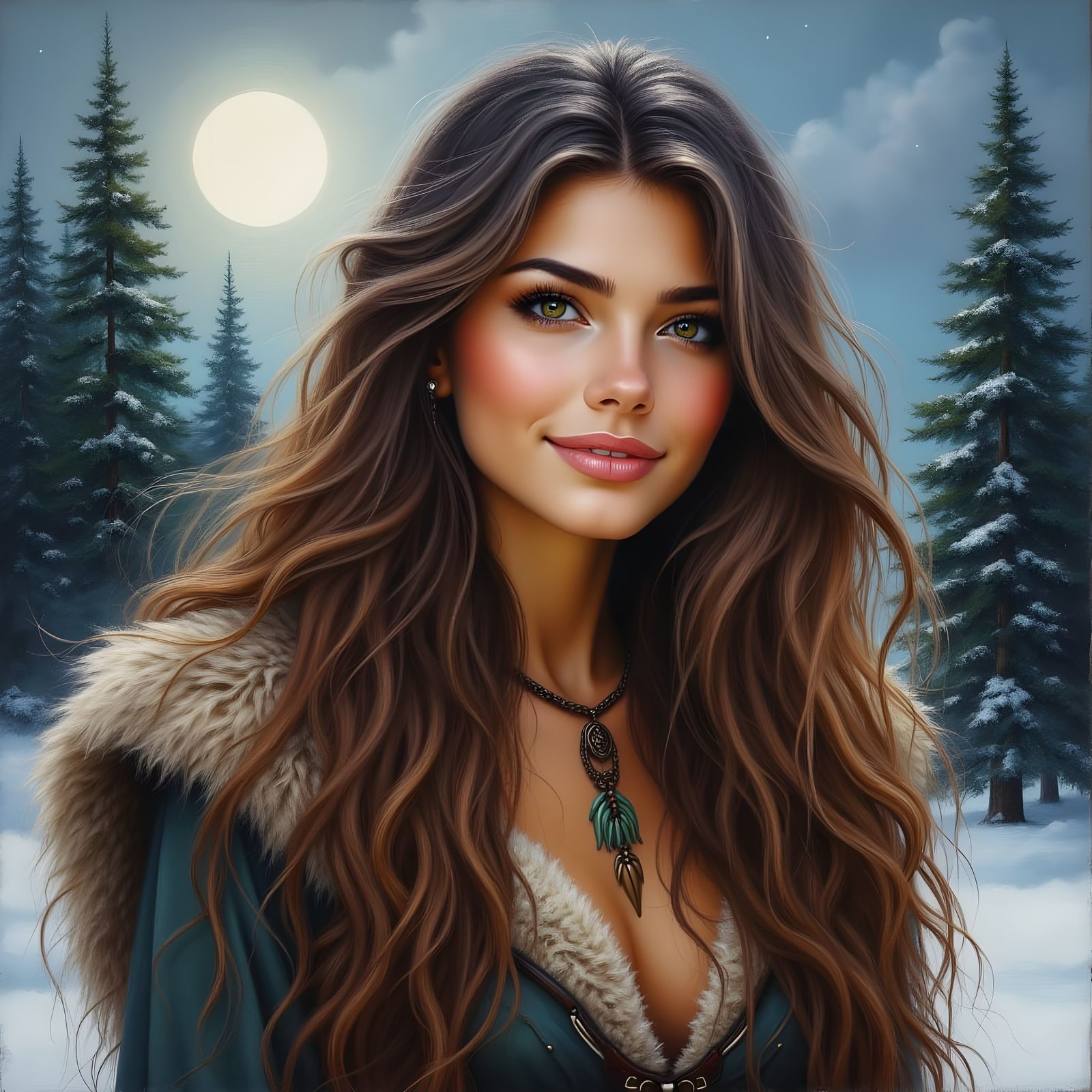 Norse Goddess of Protection in Snowy Moonlight