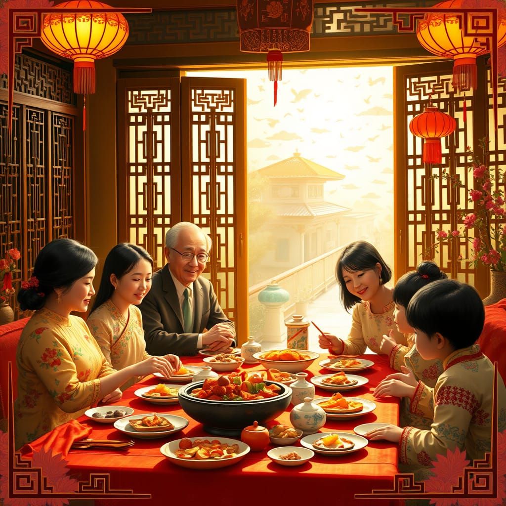 Traditional Vietnamese Lunar New Year Celebration in a Vibra...