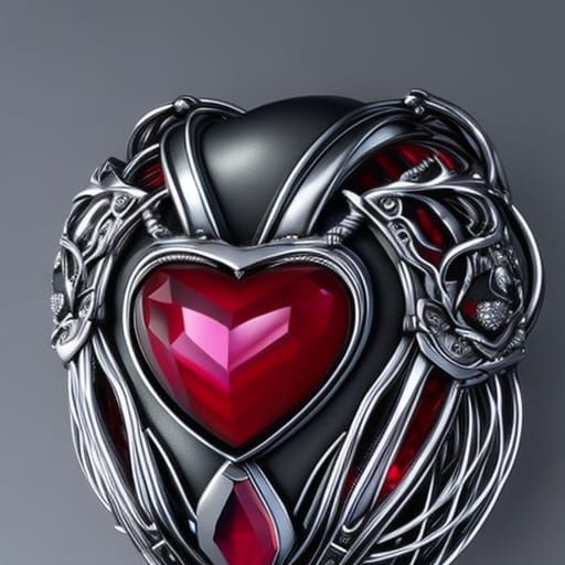 Cyborg Heart with Ruby Jewelry in Fantasy Art