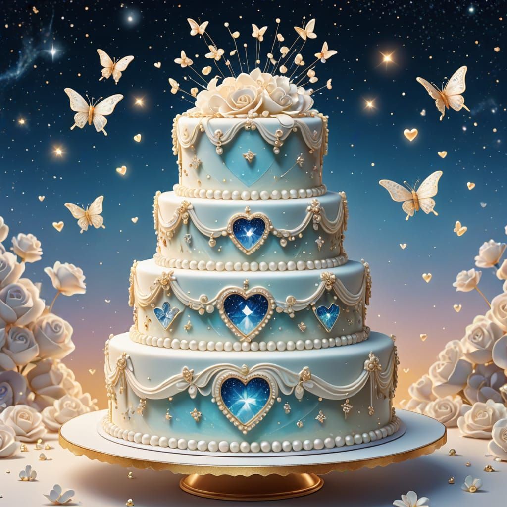 Stunning Wedding Cake with Pearls and Doves