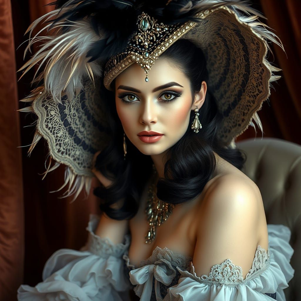 Elegant Woman in Lavish, Feathered Hat