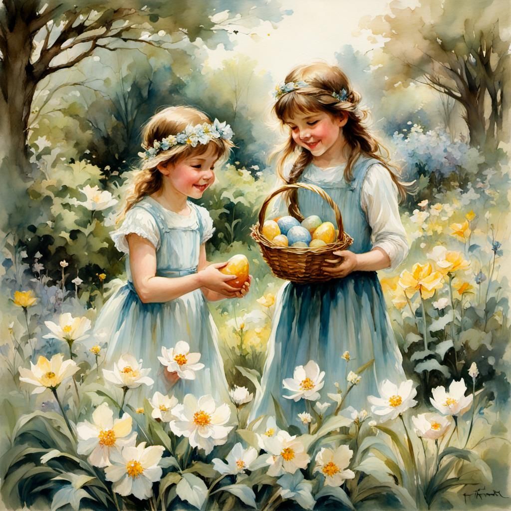 Children's Easter Egg Hunt: Impressionist Garden Scene