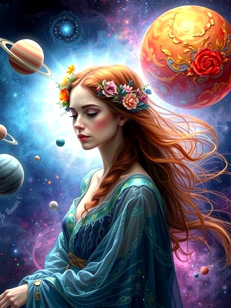 Double exposure, cyberspace, stars and planets background, 8k resolution holographic astral cosmic illustration mixed me...