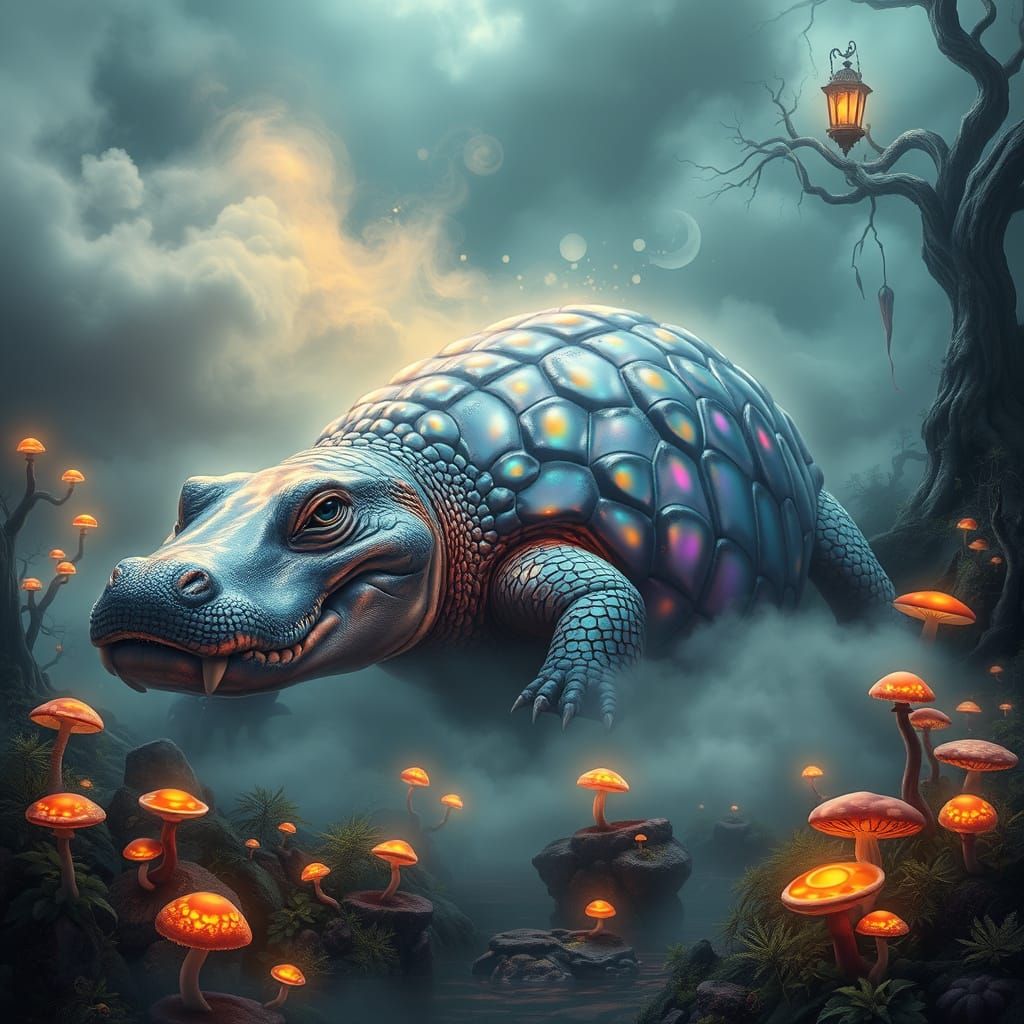 Mystical Hippopotamus Crocodile Tortoise Emerges from Ethere...