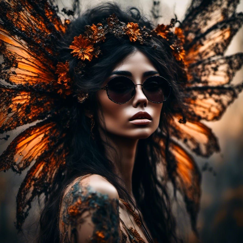 Abstract Portrait of a Tattooed Woman with Sunglasses