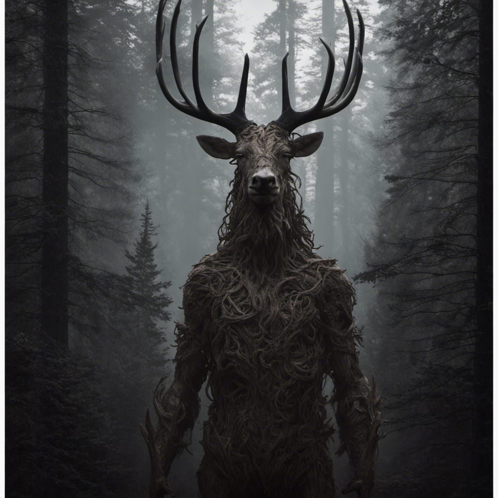 Eerie Elk Monster at Forest Entrance