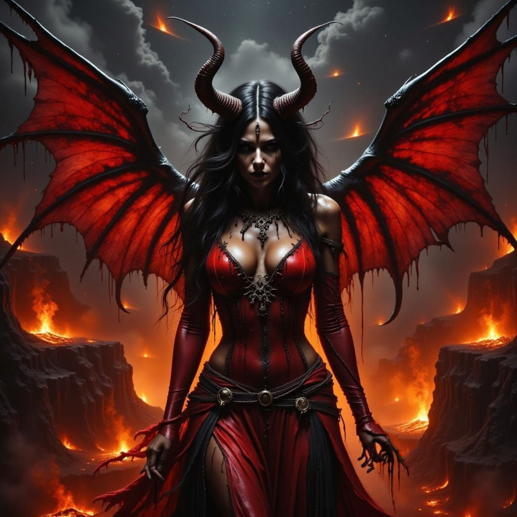 Infernal Empress with Fiery Crater Background