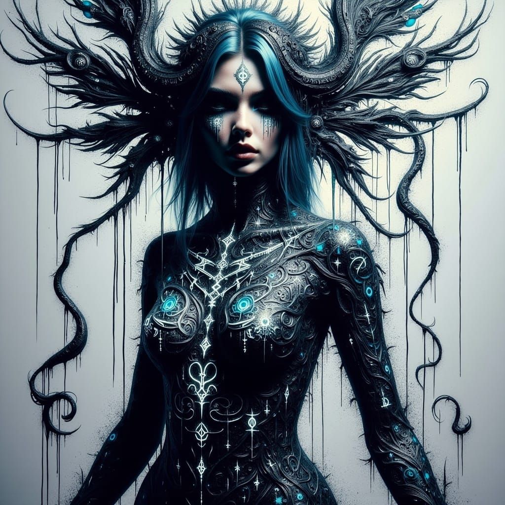 Norse Beauty with Glowing Runes in Graffiti Art Style