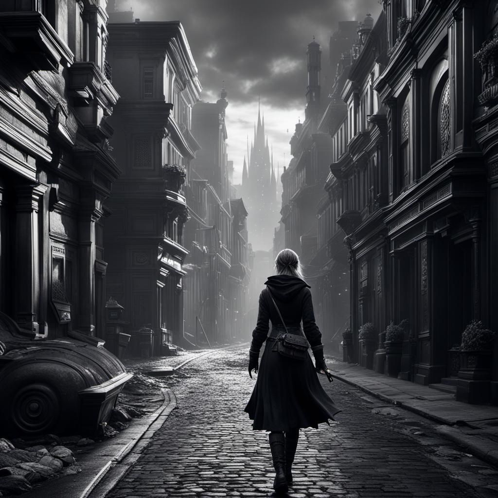 Black and White City Street Scene