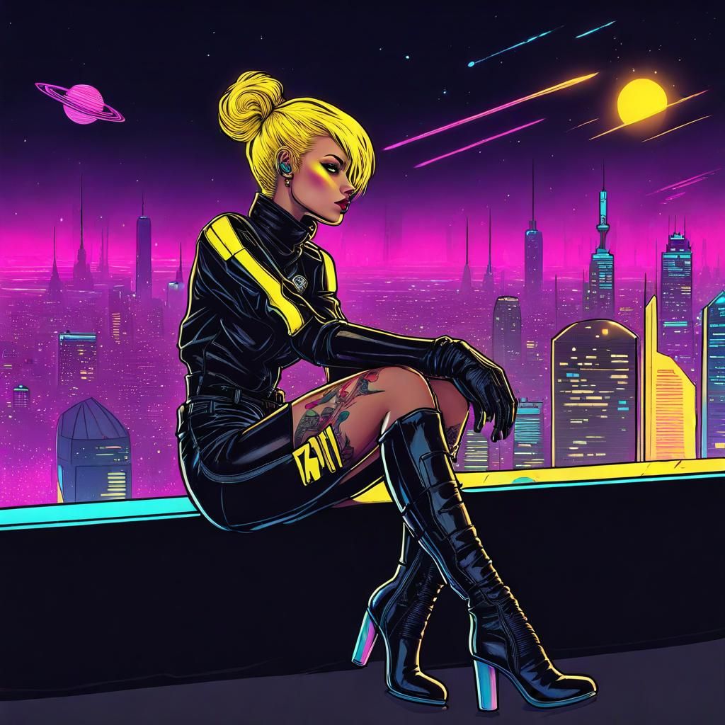 Space Cadet Overlooking Synthwave City