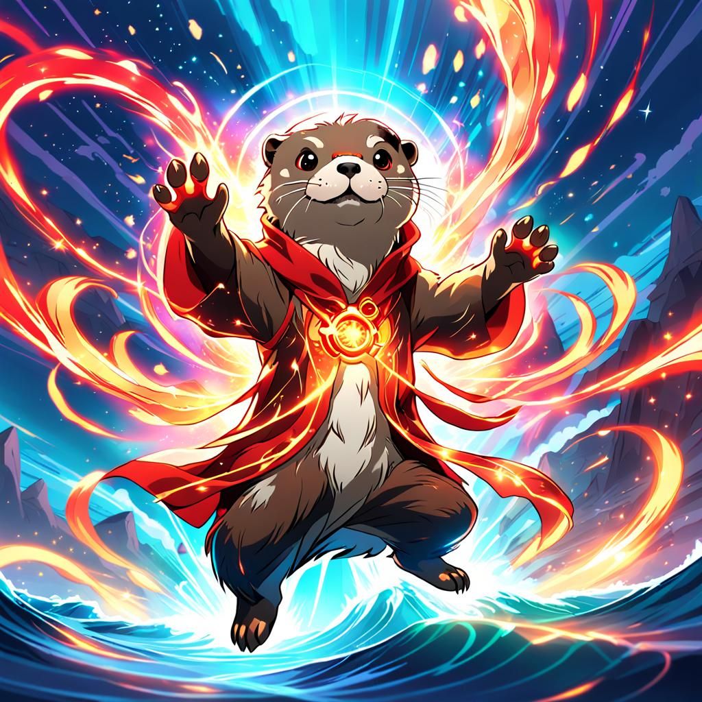 Anime Otter Wizard Radiating Magical Energy