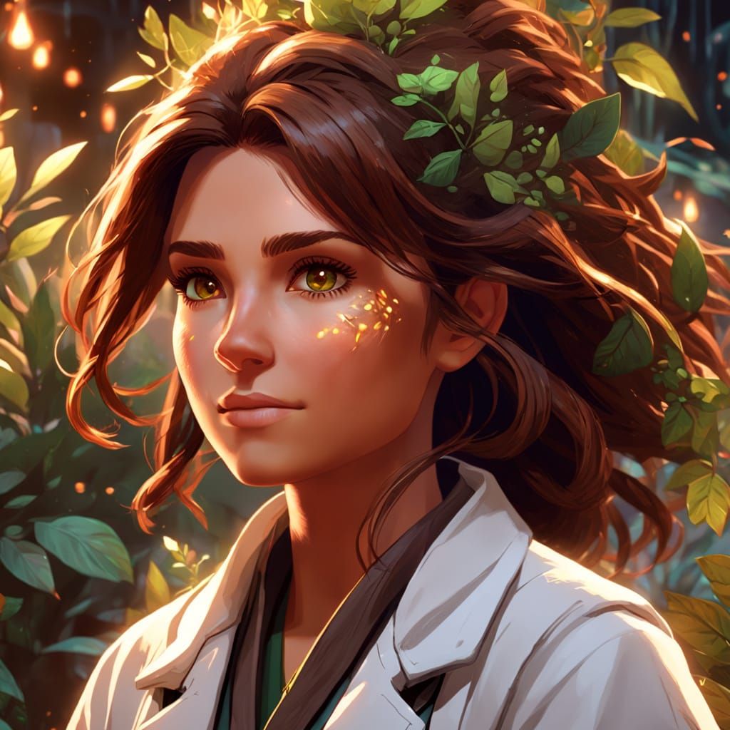 Young Druid Scientist Concept Art in Oil Painting Style