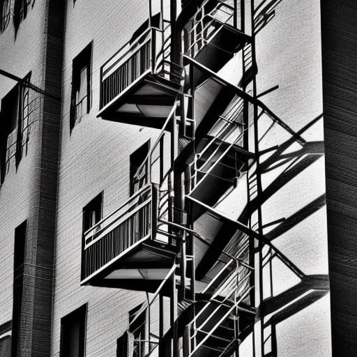 New York Fire Escape Stairs in Monochrome