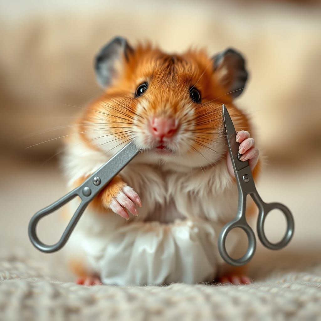 Fat Hamster Self Amputation Portrait in Whimsical Style