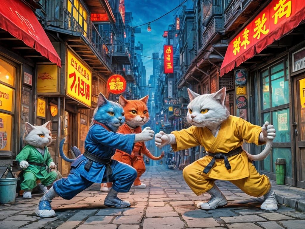Anthropomorphic Cats in Comical Martial Arts Battle