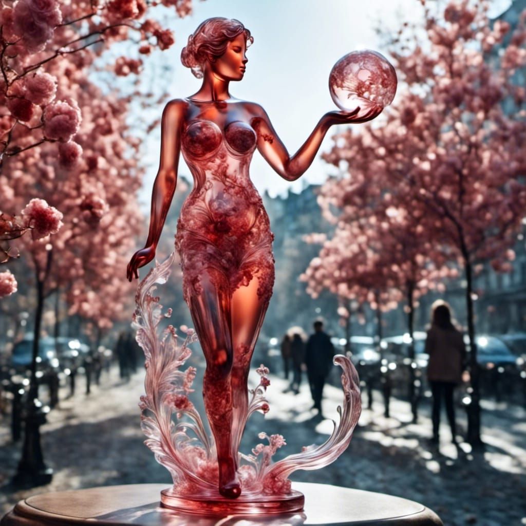 Glass Woman Statue Walking in Paris, Clear Art