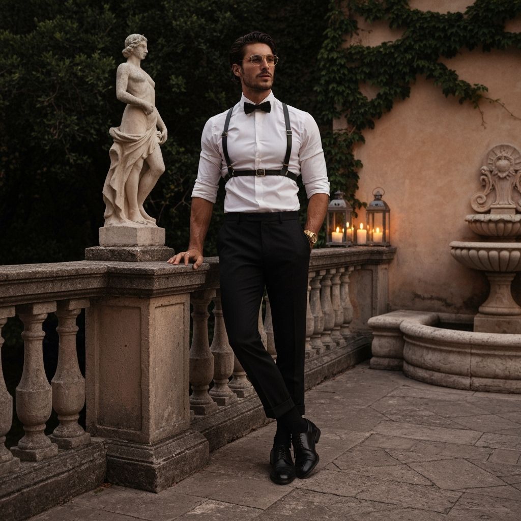 Elegant Man on Italian Villa Terrace at Dusk