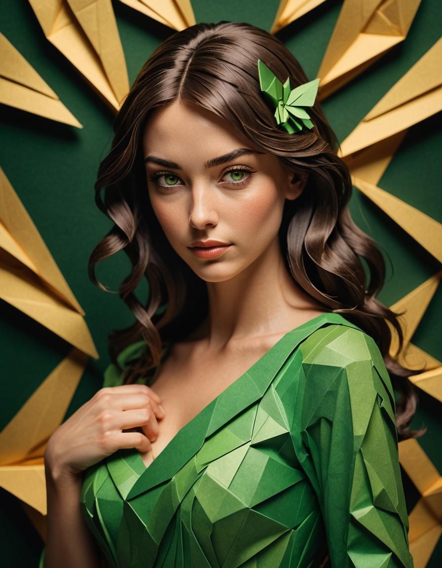 Kirigami of Brunette Woman in Golden Light