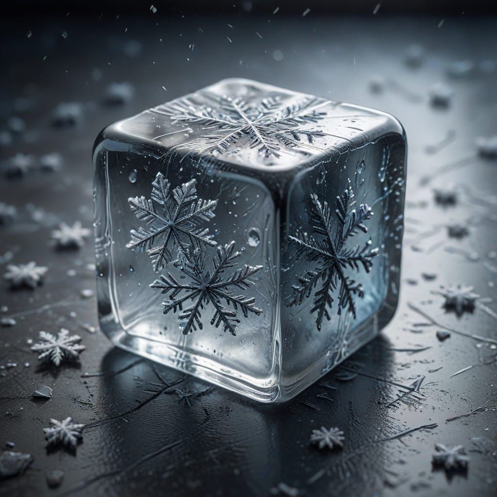 Hyperdetailed Charcoal Drawing of an Ice Cube in Snow