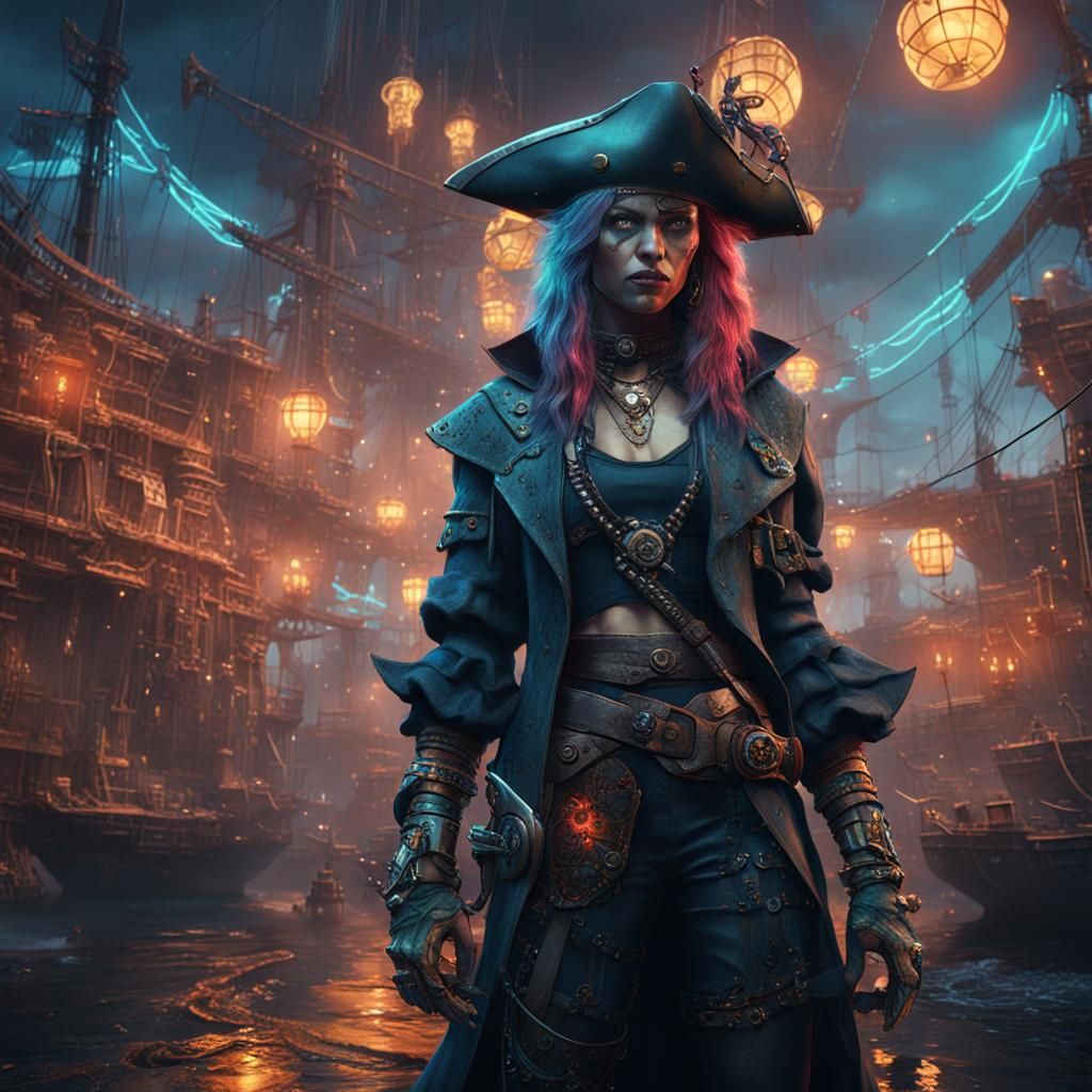Cyberpunk Witch Pirate Concept Art in 8K