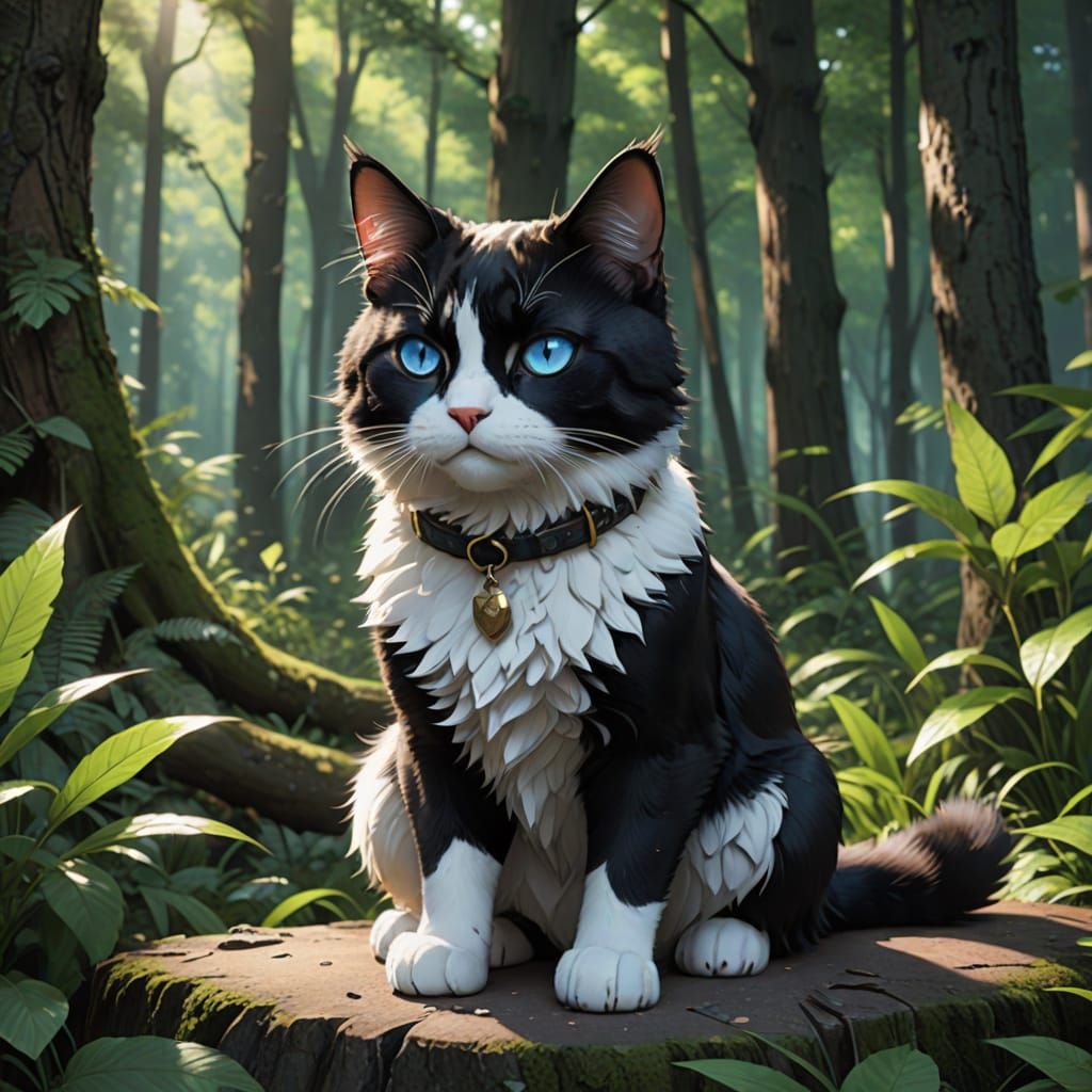 Vibrant Forest Feline in 3D Anime Style