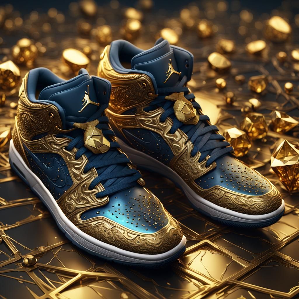 Diamond and Gold Jordan Shoes, Detailed Matte Painting