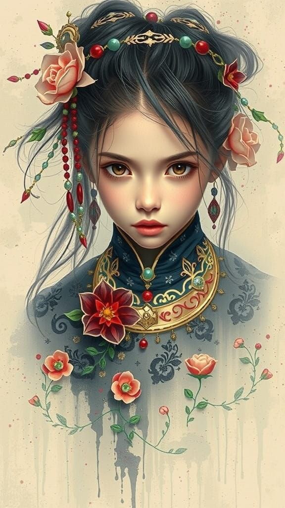 Intense Girl with Cosmic Expression in Digital Painting