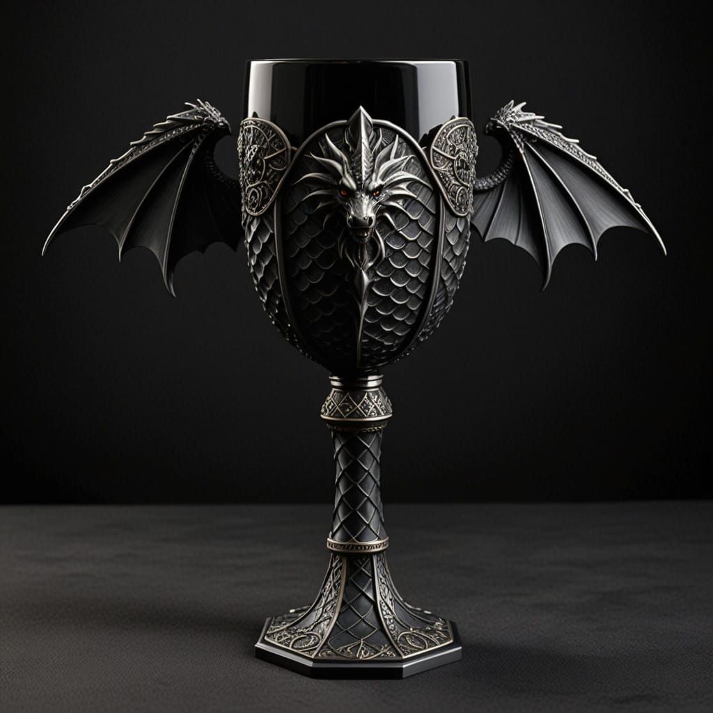 Dark Fantasy Onyx Goblet with Dragon Scales and Wings