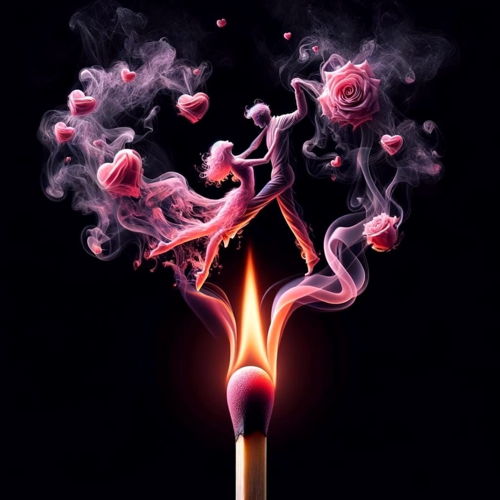 Hyperrealistic Waltzing Hearts in Vibrant Flame