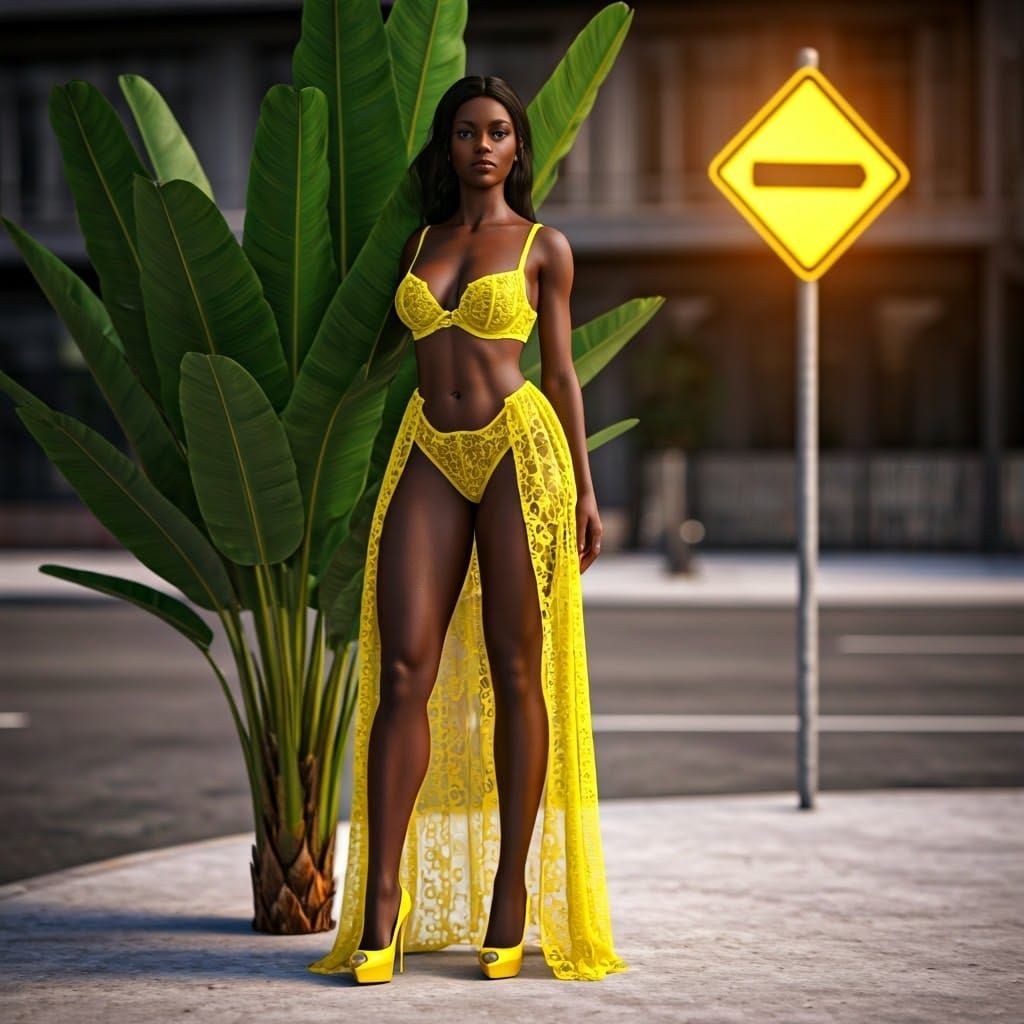 Woman in Lace Lingerie Beside Banana Plant