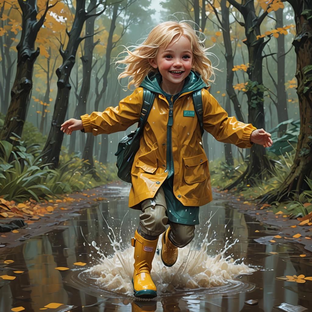 Joyful Toddler Splashing in Puddles: Hyperdetailed Concept A...