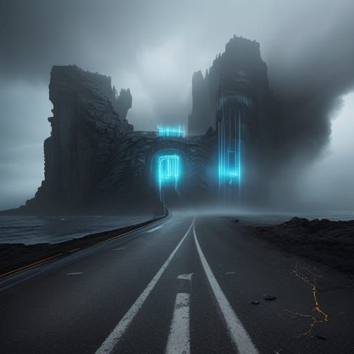 Epic Catastrophe Scene with Fiery Eyes