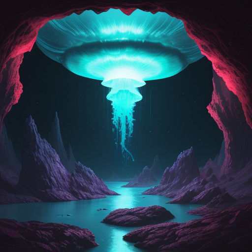 Glowing Martian Jellyfish Cluster in Vibrant Neon-Lit Style