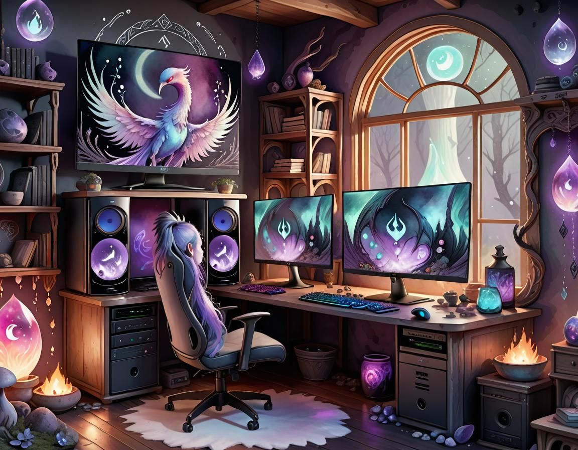 Firebird Phoenix Gaming Scene in Watercolour Style