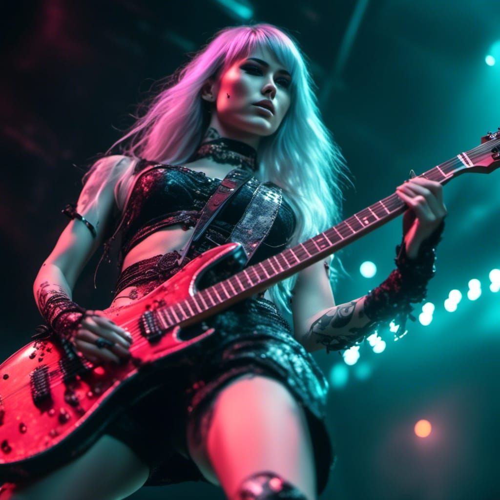 Female Heavy Metal Guitarist on Stage