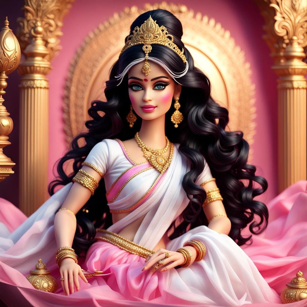 Saraswati Barbie Doll in Pink Box, Digital Art