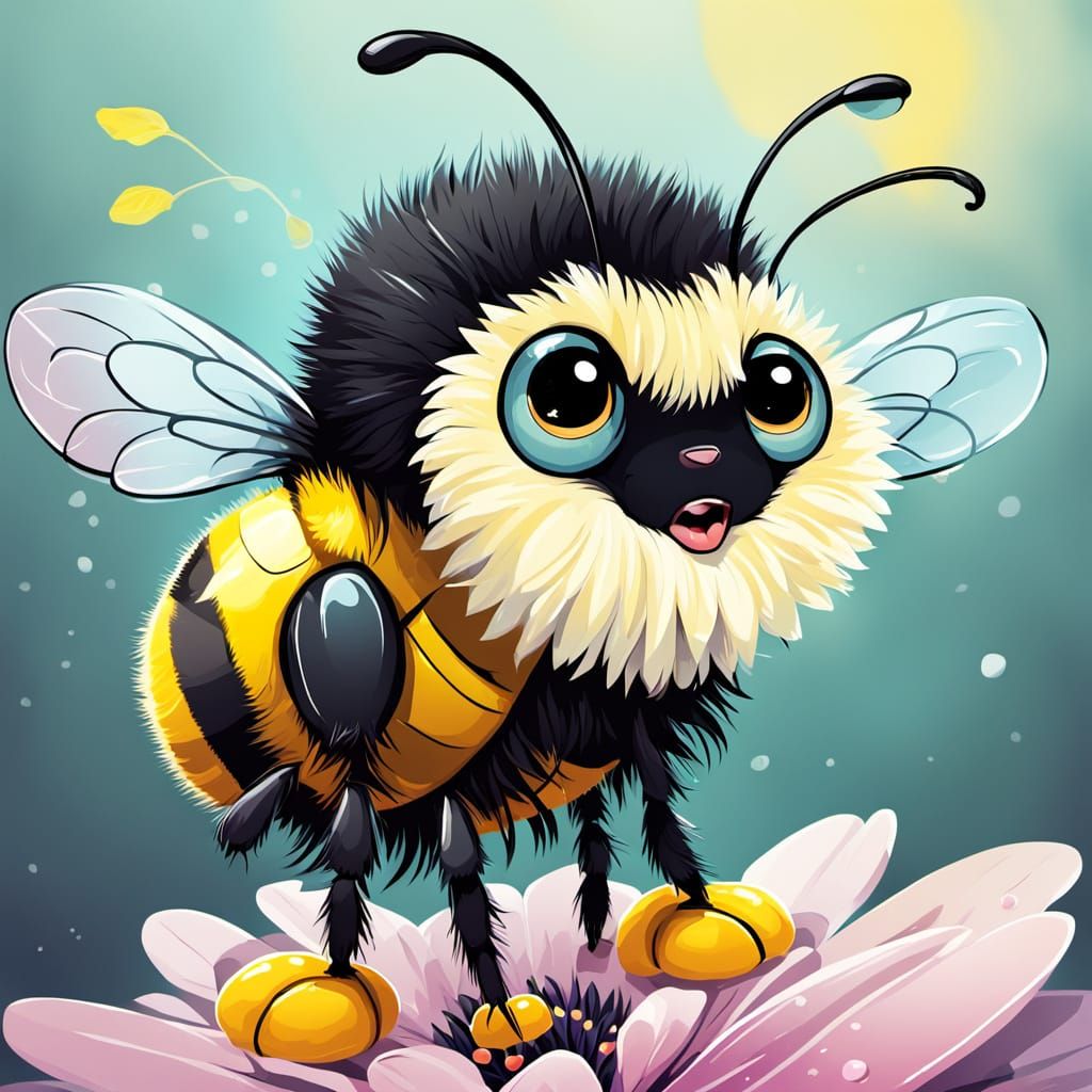Sleepy Bumblebee Cartoon Illustration in Pastel Colors