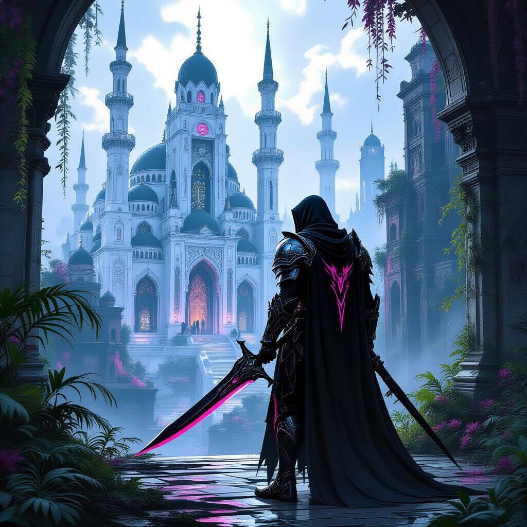 Raziel in Cyberpunk Cityscape with Arab Architecture