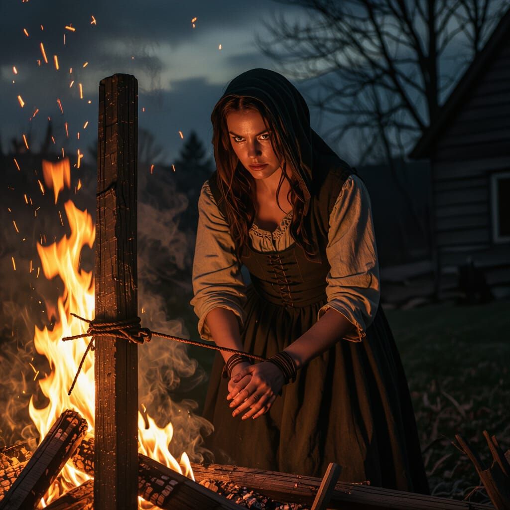 Accusation of Witchcraft: 1800s Hyper-Realistic Scene