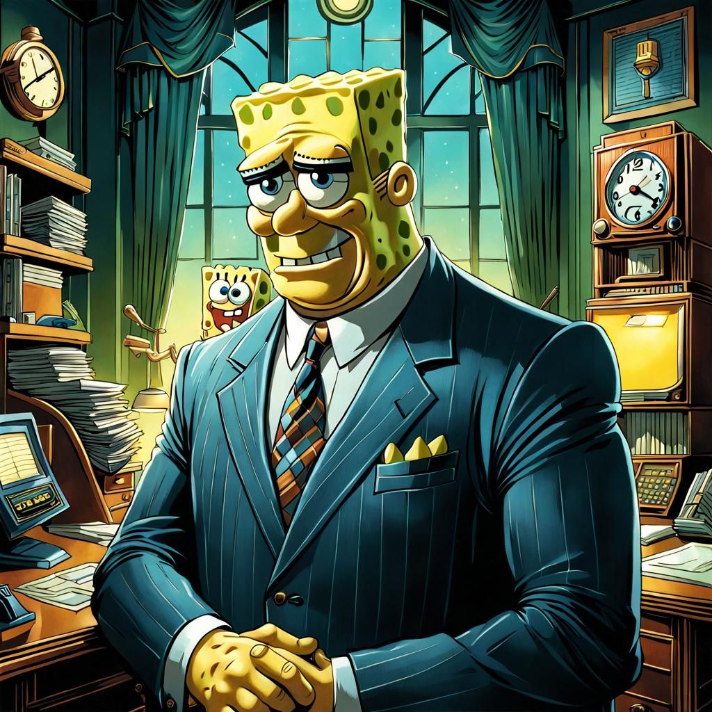 SpongeBob as Art Deco Businessman in Office