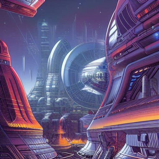 Futuristic City in Space: Comic Book Art
