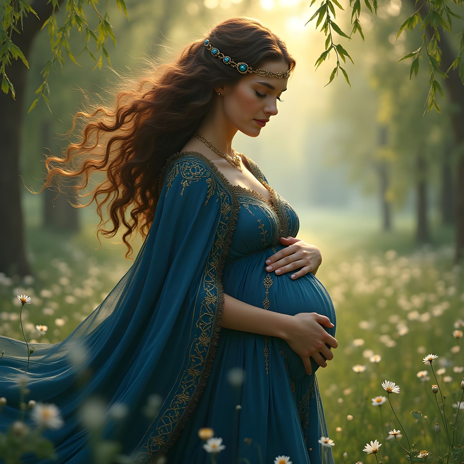 Celtic Goddess Danu Amidst Lush Spring Florals in Whimsical ...