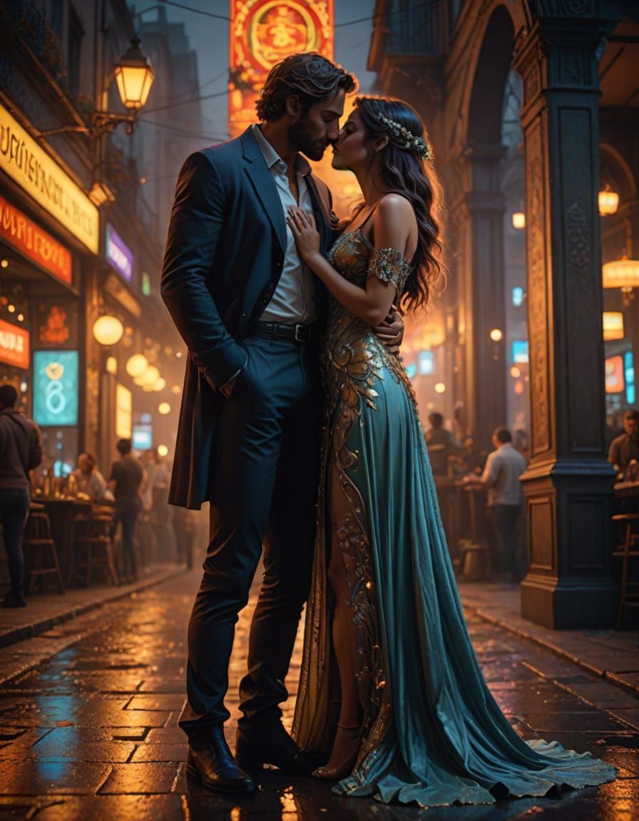 Kissing Couple in Hyperrealistic Detailed Art