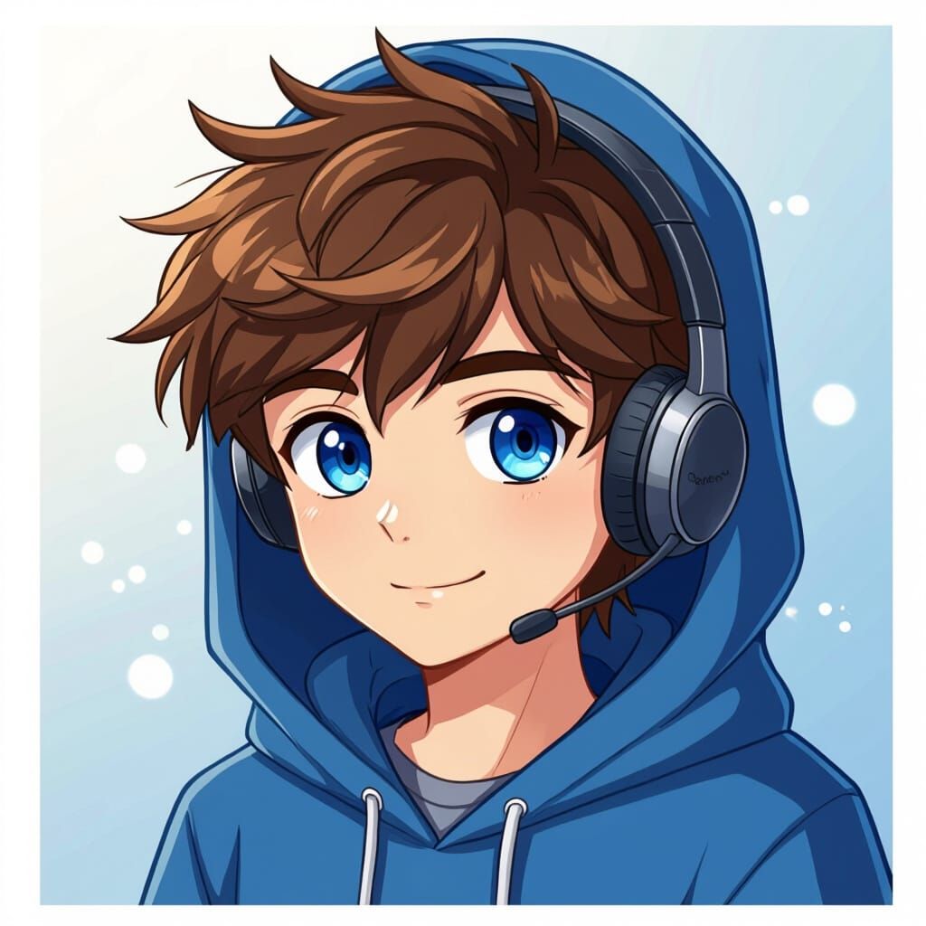 Charming Chibi Man with Blue Hoodie and Headphone