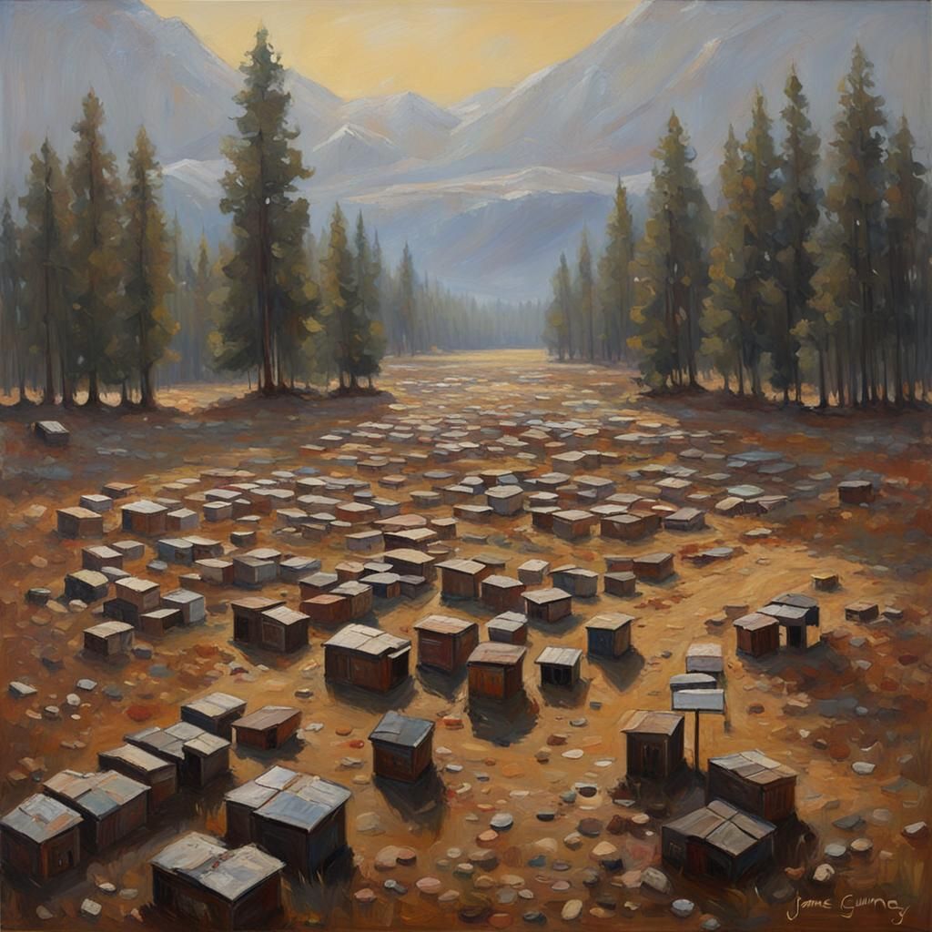 Eerie Oil Painting of an Empty Cult Gathering