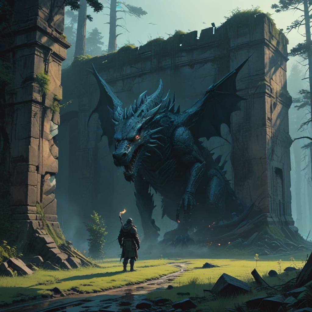 Ancient Warriors Engulfed in Fiery Drakon Ambiance