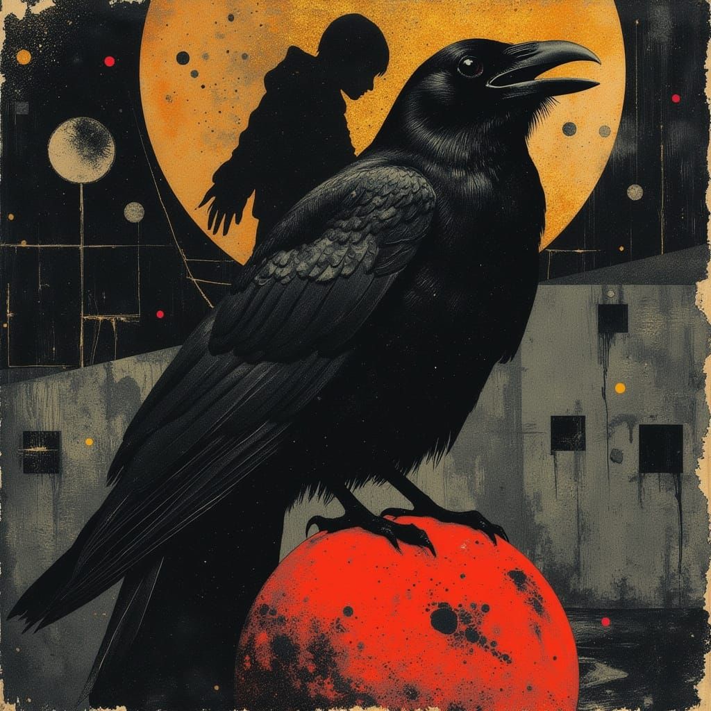 Rebellious Crow on Balloon in Dark Underground