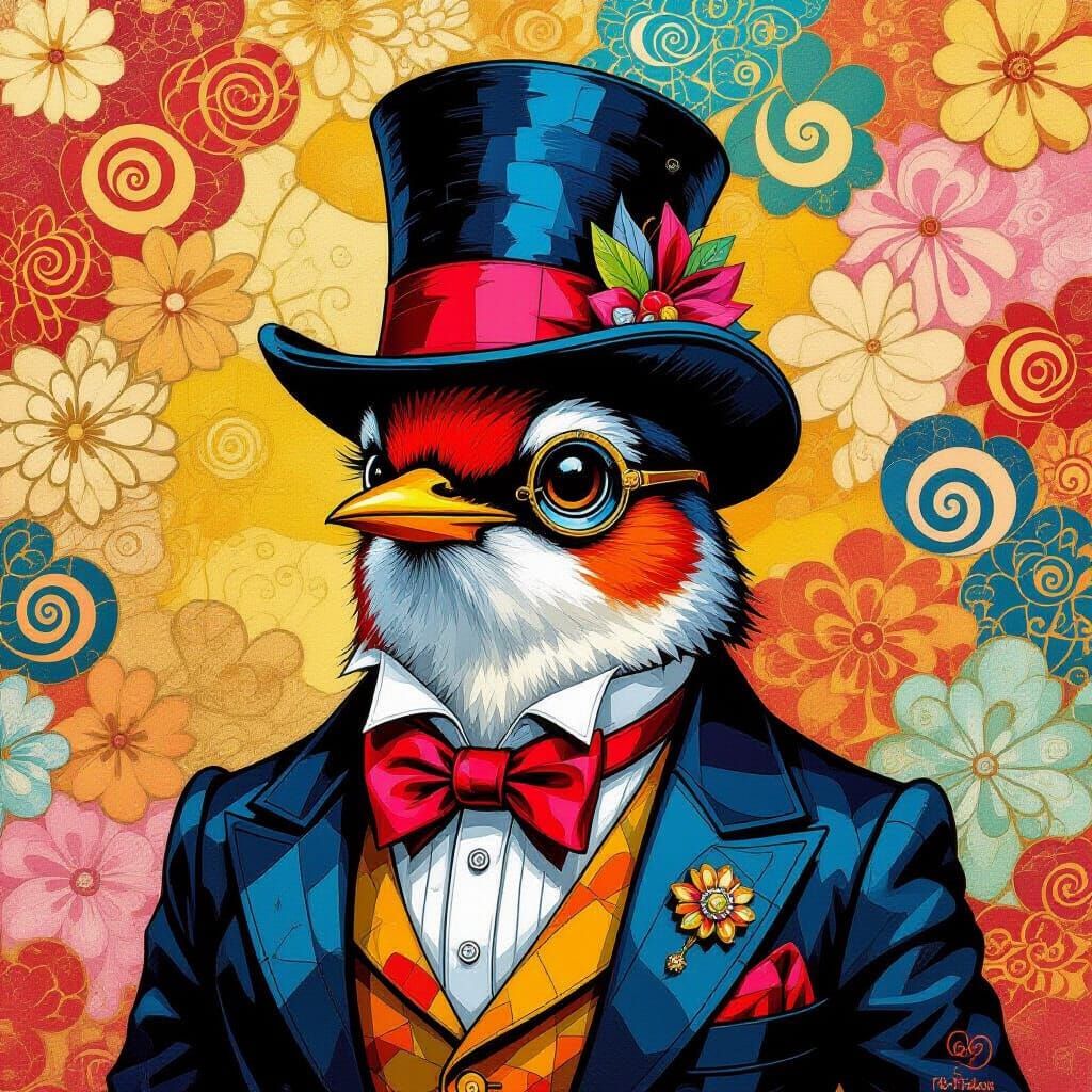 Dapper Robin in Quilted Patchwork Style