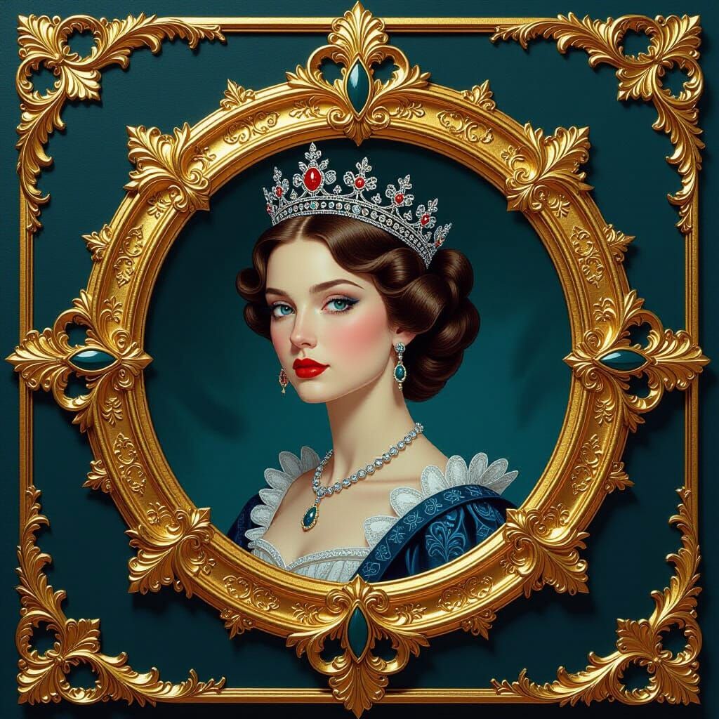 Ornate Royal Portrait in Star-Shaped Frame